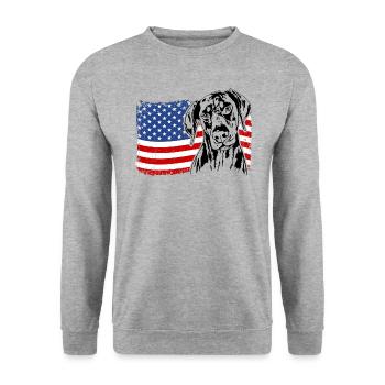 Doberman America Flag Dogs Wilsigns - Sweat-shirt Unisexe - gris chiné - Devant - Alina (178cm) & Michal (187cm)