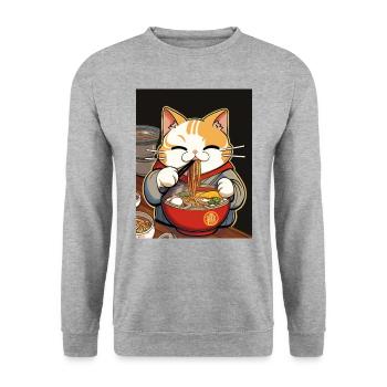 Katze Japanische Ramen Otaku Anime - Unisex Pullover - Weißgrau meliert - Vorne - Alina (178cm) & Michal (187cm)