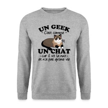 Geek et chat - Sweat-shirt Unisexe - gris chiné - Devant - Alina (178cm) & Michal (187cm)