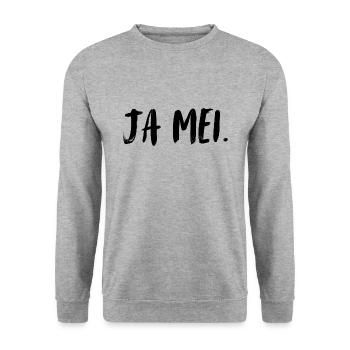 ja mei. Das macht doch nichts, Ist mir egal. - Unisex Pullover - Weißgrau meliert - Vorne - Alina (178cm) & Michal (187cm)
