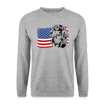 Longhair Dachshund America Flag Dogs Wilsigns - Unisex Sweatshirt - salt & pepper - Front - Alina (178cm) & Michal (187cm)