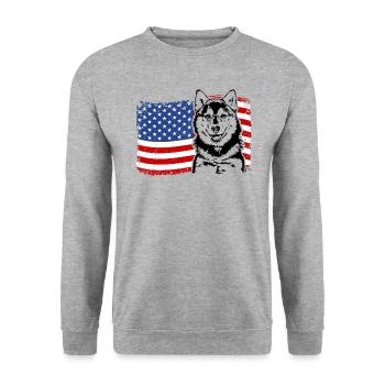 Pomsky America Flag Dog Dogs Wilsigns - Unisex Sweatshirt - salt & pepper - Front - Alina (178cm) & Michal (187cm)