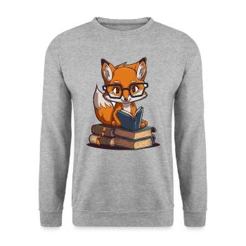 Intelligenter Fuchs - Unisex Pullover - Weißgrau meliert - Vorne - Alina (178cm) & Michal (187cm)