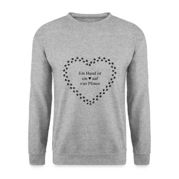 Hundepfoten Herz - Unisex Pullover - Weißgrau meliert - Vorne - Alina (178cm) & Michal (187cm)