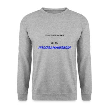 Lasst mich durch ich bin Programmiererin Geschenk - Unisex Pullover - Weißgrau meliert - Vorne - Alina (178cm) & Michal (187cm)