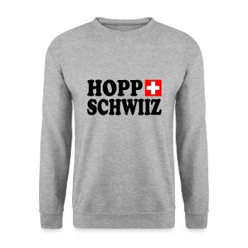 Hopp schwiiz - Unisex Pullover - Weißgrau meliert - Vorne - Alina (178cm) & Michal (187cm)