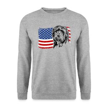 COLLIE BARDÉ Amérique Flag Dogs Wilsigns - Sweat-shirt Unisexe - gris chiné - Devant - Alina (178cm) & Michal (187cm)