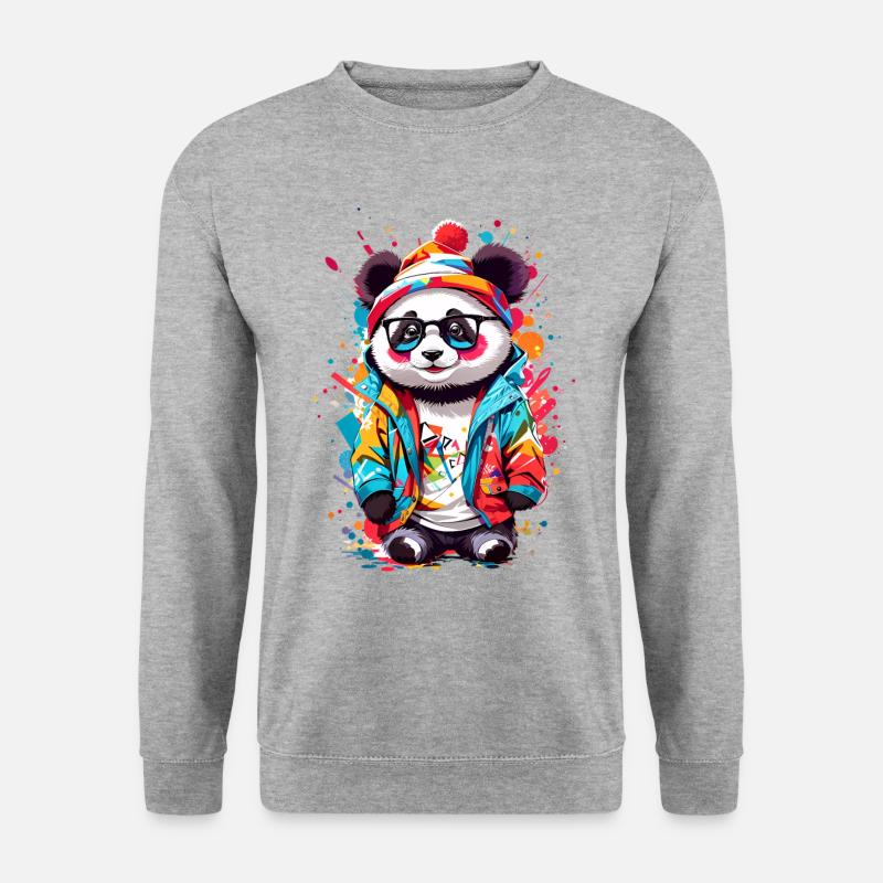 Coole Panda - Unisex Pullover - Weißgrau meliert