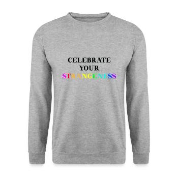 Celebrate your strangeness Geschenkidee LGBTQ+ - Unisex Pullover - Weißgrau meliert - Vorne - Alina (178cm) & Michal (187cm)