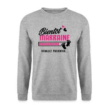 Bientôt marraine veuillez patienter - Sweat-shirt Unisexe - gris chiné - Devant - Alina (178cm) & Michal (187cm)