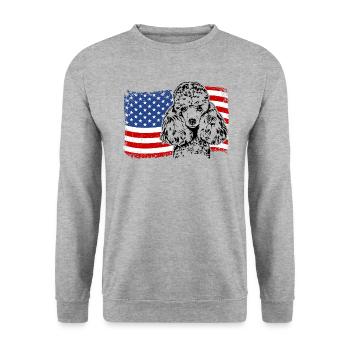 Zwergpudel Amerika Fahne Hunde Wilsigns - Unisex Pullover - Weißgrau meliert - Vorne - Alina (178cm) & Michal (187cm)