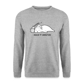 Lustige sprüche noch 5 minuten katzen shirt - Unisex Pullover - Weißgrau meliert - Vorne - Alina (178cm) & Michal (187cm)