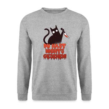 Psycho Katze mit Messer du hast nichts gesehen - Unisex Pullover - Weißgrau meliert - Vorne - Alina (178cm) & Michal (187cm)