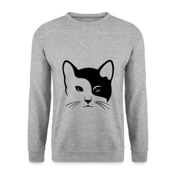 Cat, cats, cat, head, face, hangover - Unisex Sweatshirt - salt & pepper - Front - Alina (178cm) & Michal (187cm)
