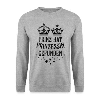 Prinz hat Prinzessin gefunden Paar Partnerlook - Unisex Pullover - Weißgrau meliert - Vorne - Alina (178cm) & Michal (187cm)