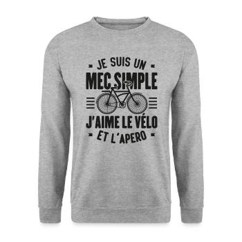 Je Suis Un Mec Simple J'aime Le Vélo Et L'apéro - Sweat-shirt Unisexe - gris chiné - Devant - Alina (178cm) & Michal (187cm)