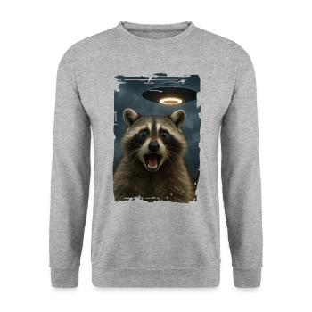Waschbär Raccoon UFO Alien Weirdcore Aesthetic - Unisex Sweatshirt - salt & pepper - Front - Alina (178cm) & Michal (187cm)