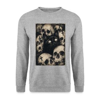 Okkulte Katze - Unisex Pullover - Weißgrau meliert - Vorne - Alina (178cm) & Michal (187cm)