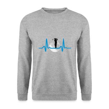 Golfer & Herzschlag - Golf - Unisex Pullover - Weißgrau meliert - Vorne - Alina (178cm) & Michal (187cm)