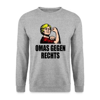 Omas gegen rechts - Unisex Pullover - Weißgrau meliert - Vorne - Alina (178cm) & Michal (187cm)