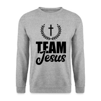 team jesus crois - Sweat-shirt Unisexe - gris chiné - Devant - Alina (178cm) & Michal (187cm)