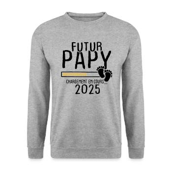 Futur Papy 2025 - Sweat-shirt Unisexe - gris chiné - Devant - Alina (178cm) & Michal (187cm)