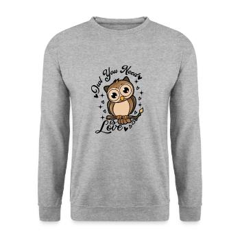 Eule - All you need is love - Unisex Pullover - Weißgrau meliert - Vorne - Alina (178cm) & Michal (187cm)