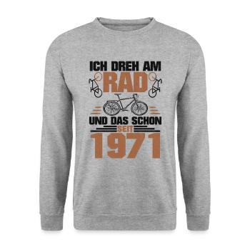 1971 Geboren Und Dreht Am Rad - Unisex Pullover - Weißgrau meliert - Vorne - Alina (178cm) & Michal (187cm)