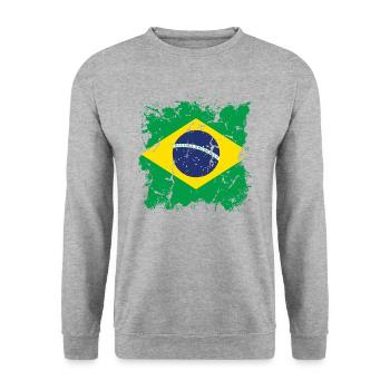 Brasilien Flagge Brasilianische Fahne Südamerika - Unisex Pullover - Weißgrau meliert - Vorne - Alina (178cm) & Michal (187cm)