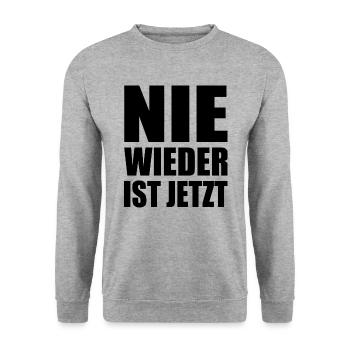 Nie wieder ist jetzt - Unisex Pullover - Weißgrau meliert - Vorne - Alina (178cm) & Michal (187cm)
