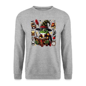 Frosch Magier Magie Lustige Tiere - Unisex Pullover - Weißgrau meliert - Vorne - Alina (178cm) & Michal (187cm)