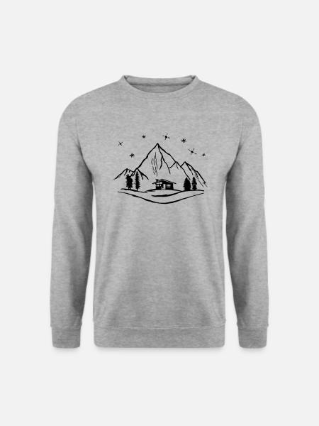 Bergen, hut en bos met sterrenhemel - Uniseks sweater - witgrijs gemêleerd