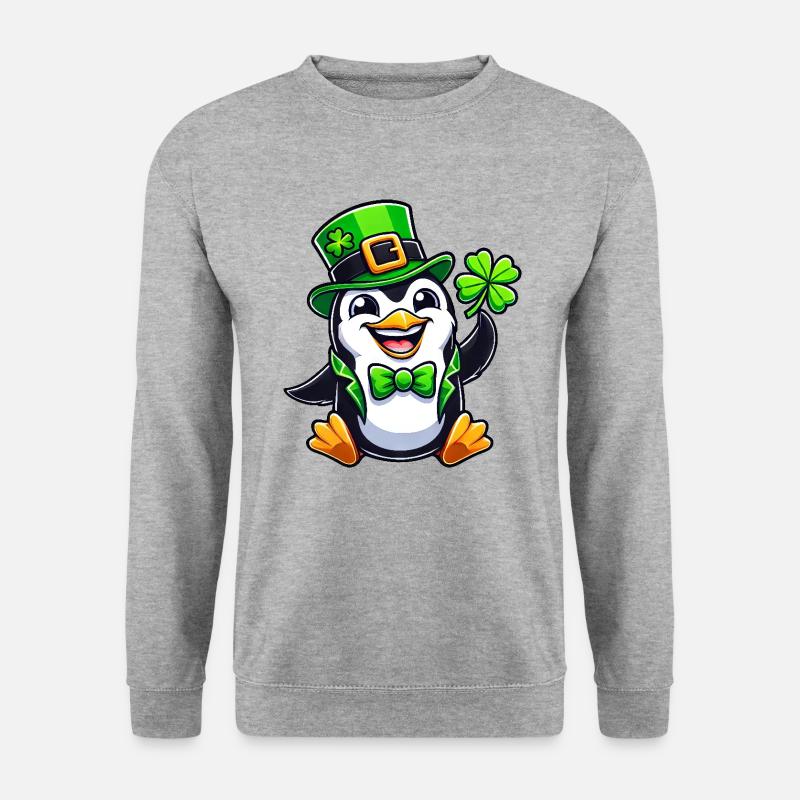St. Patrick's Pinguin mit Glücksklee - Unisex Pullover - Weißgrau meliert