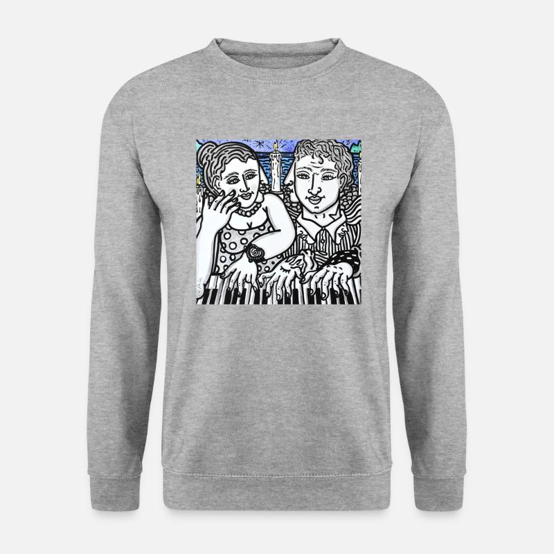 Klavier zu vier Händen - Unisex Pullover - Weißgrau meliert