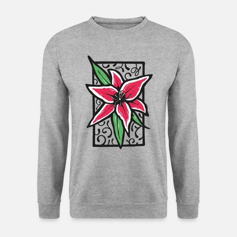 Lilie Blume - Unisex Pullover - Weißgrau meliert