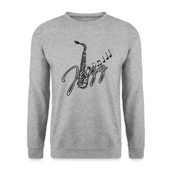 Jazz Saxophon Musik Music Melodie - Unisex Pullover - Weißgrau meliert - Vorne - Alina (178cm) & Michal (187cm)