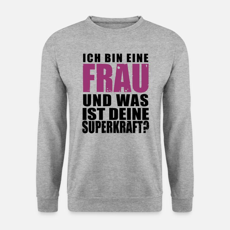 Eine Frau Superkräfte Frauentag Muttertag Geschenk - Unisex Pullover - Weißgrau meliert