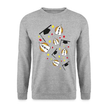 ABI Party mit viel Sahne, ein süsser Hingucker. - Unisex Pullover - Weißgrau meliert - Vorne - Alina (178cm) & Michal (187cm)