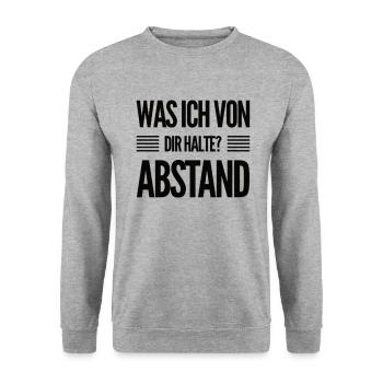 Was Ich Von Dir Halte? Abstand - Unisex Pullover - Weißgrau meliert - Vorne - Alina (178cm) & Michal (187cm)