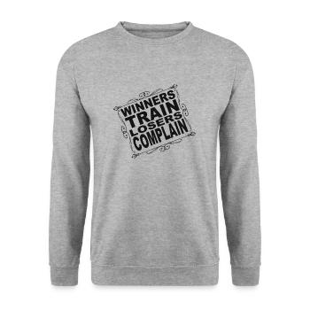 Gewinner trainieren, Verlierer beschweren sich - Unisex Pullover - Weißgrau meliert - Vorne - Alina (178cm) & Michal (187cm)
