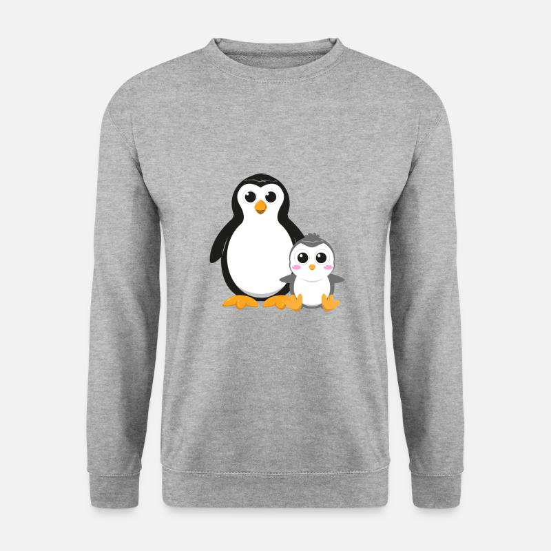 Pinguin mit Pinguinbaby - Unisex Pullover - Weißgrau meliert