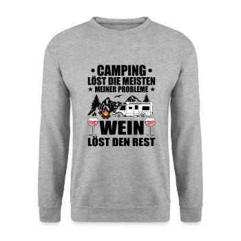 Camping und Wein - Unisex Pullover - Weißgrau meliert - Vorne - Alina (178cm) & Michal (187cm)