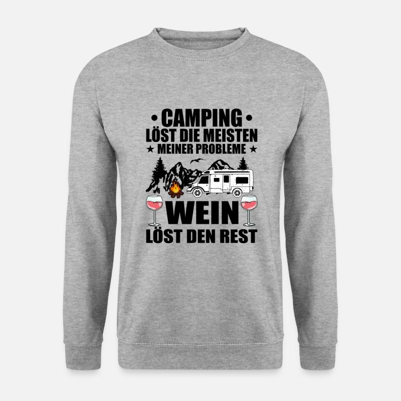 Camping und Wein - Unisex Pullover - Weißgrau meliert