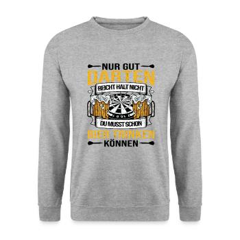 Nur gut darten reicht nicht du musst Bier trinken - Unisex Pullover - Weißgrau meliert - Vorne - Alina (178cm) & Michal (187cm)