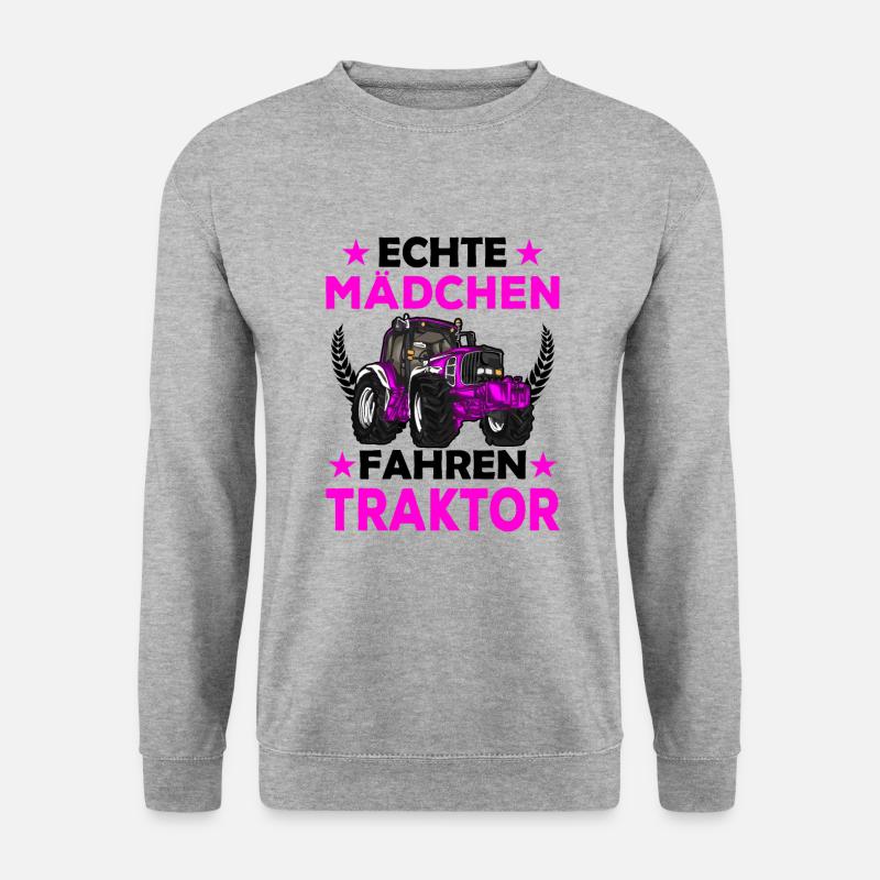 Echte Mädchen fahren Traktor - Unisex Pullover - Weißgrau meliert