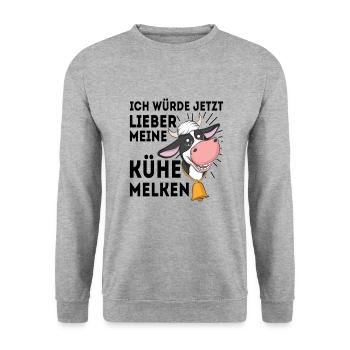 Kuh - Unisex Pullover - Weißgrau meliert - Vorne - Alina (178cm) & Michal (187cm)