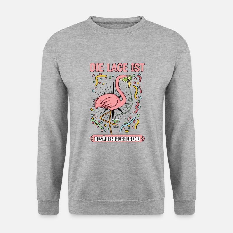 Flamingo Rosa - Unisex Pullover - Weißgrau meliert