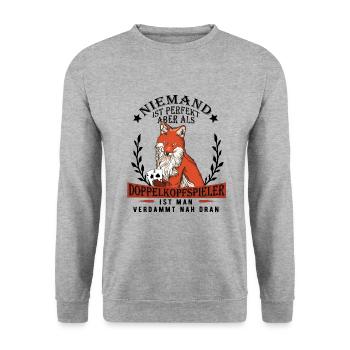 Doppelkopf - Unisex Pullover - Weißgrau meliert - Vorne - Alina (178cm) & Michal (187cm)