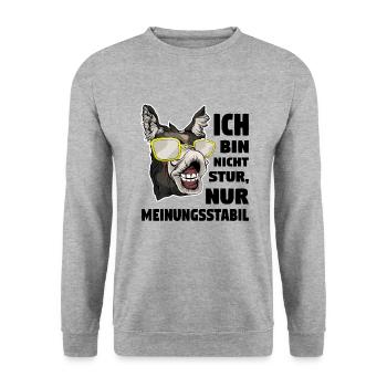 Bauer Esel - Unisex Pullover - Weißgrau meliert - Vorne - Alina (178cm) & Michal (187cm)