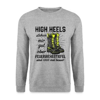 Feuerwehrfrau - Unisex Pullover - Weißgrau meliert - Vorne - Alina (178cm) & Michal (187cm)
